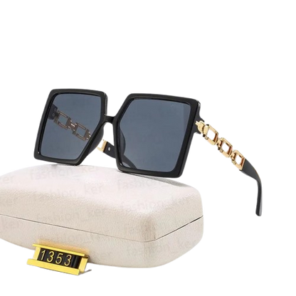 2026 New Arrivals Fashion Uv400 Protection Sunglasses With Chain Big Frame Square Sunglasses for Women ( Black )
